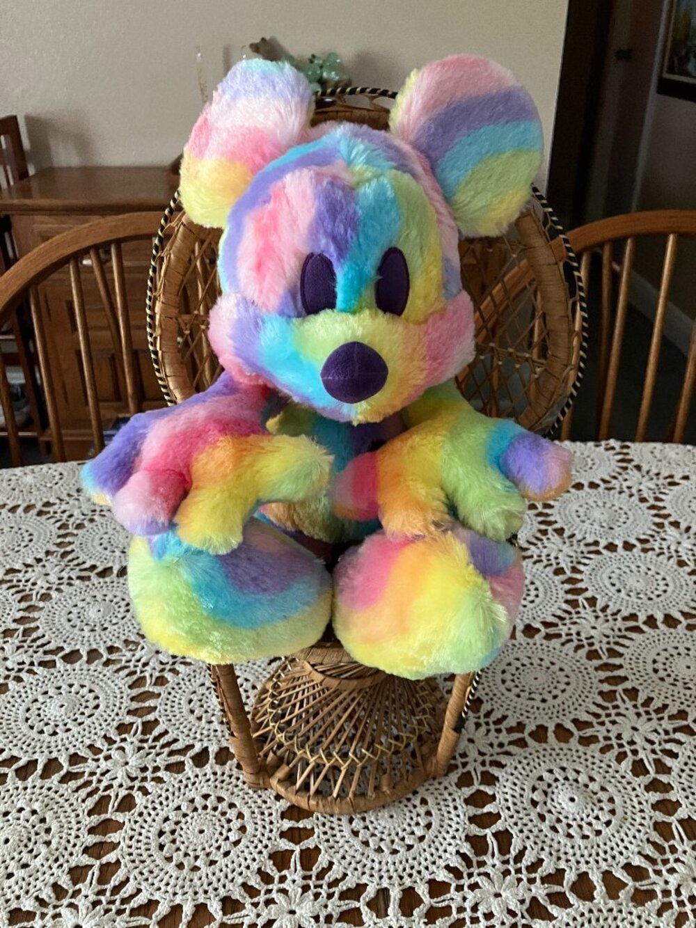 Disney Parks Rainbow Splash of Color Pastel Tie Dye Mickey Mouse 17” Plush